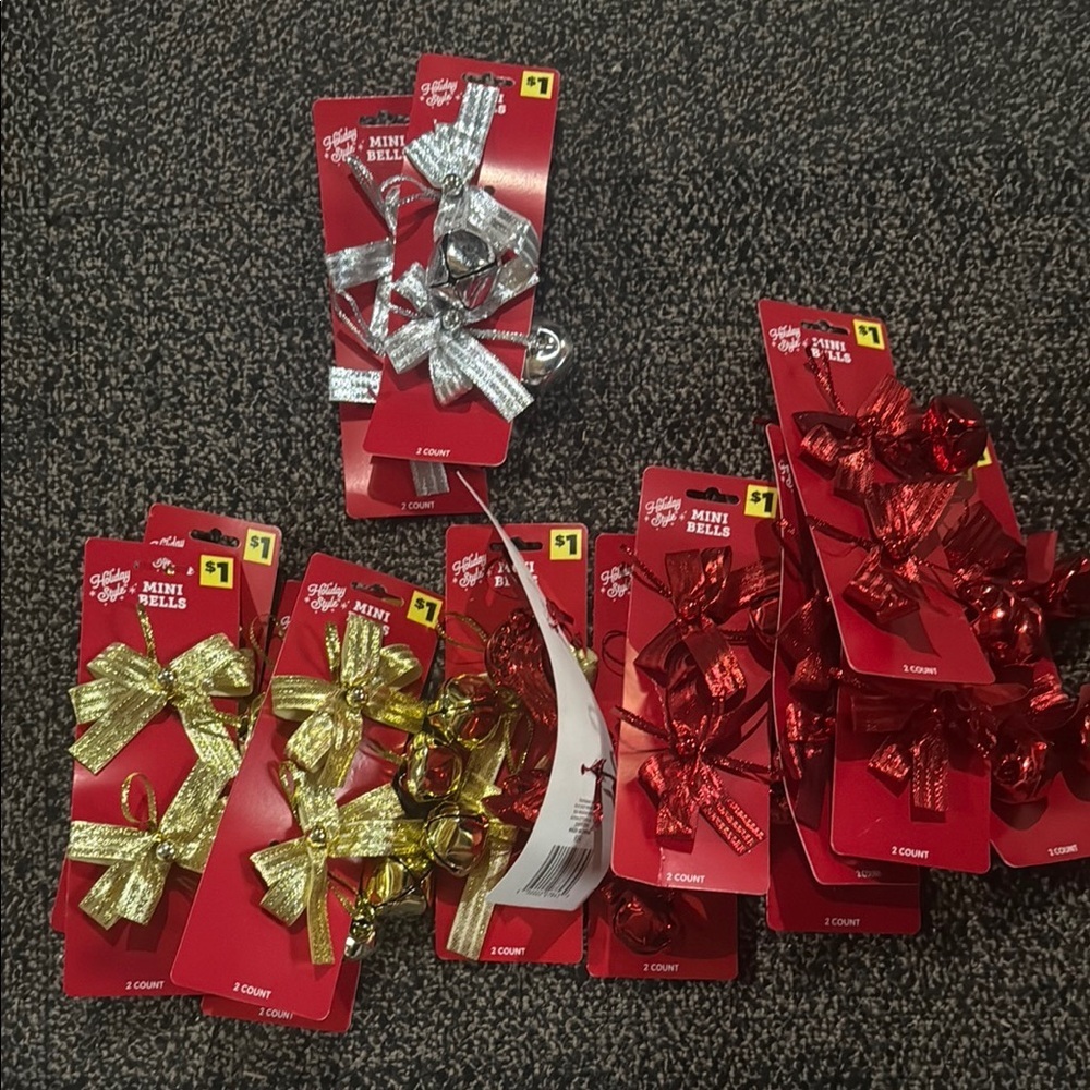 Mini Bells in Silver, Gold, and Red